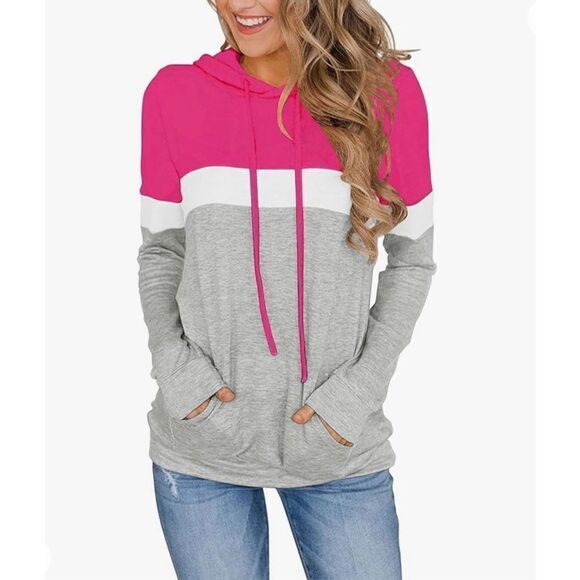 NWT Womens PinkmStyle Color Block Hoodie Hooded Pullover Top - Sz L - Picture 1 of 3